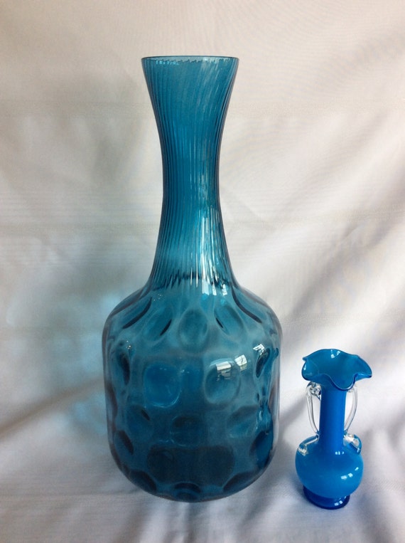 Large Empoli Glass Blue Floor Vase Vintage Tuscany Art Glass Etsy