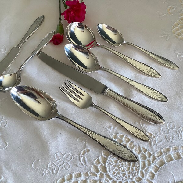 1947 Rogers Argosy silverware cutlery fork knife spoon antique vintage replacement flatware