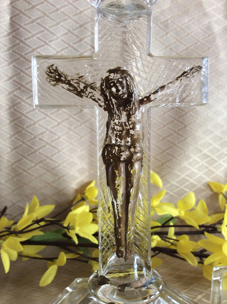 Antique Glass Crucifix Candle Holder Jesus Christ on the Cross Etsy