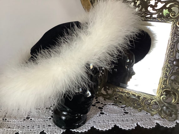 Superb black velvet cartwheel evening hat fluffy … - image 1