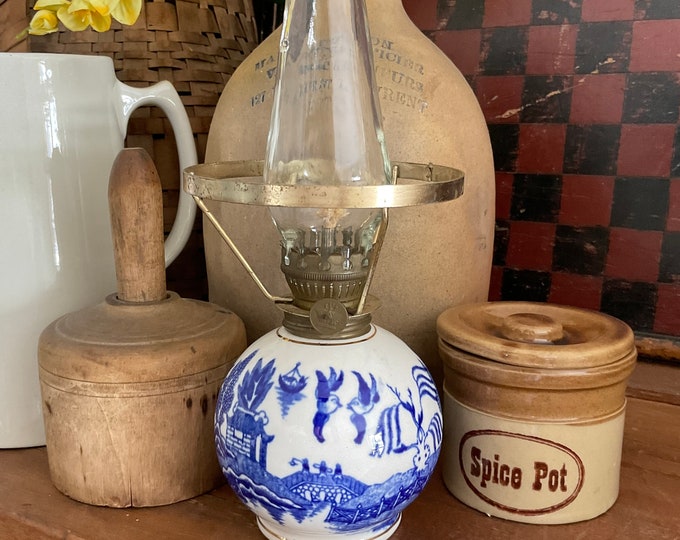 Small Blue Willow Kerosene Oil Lamp Ceramic Mini Display Japan Etsy