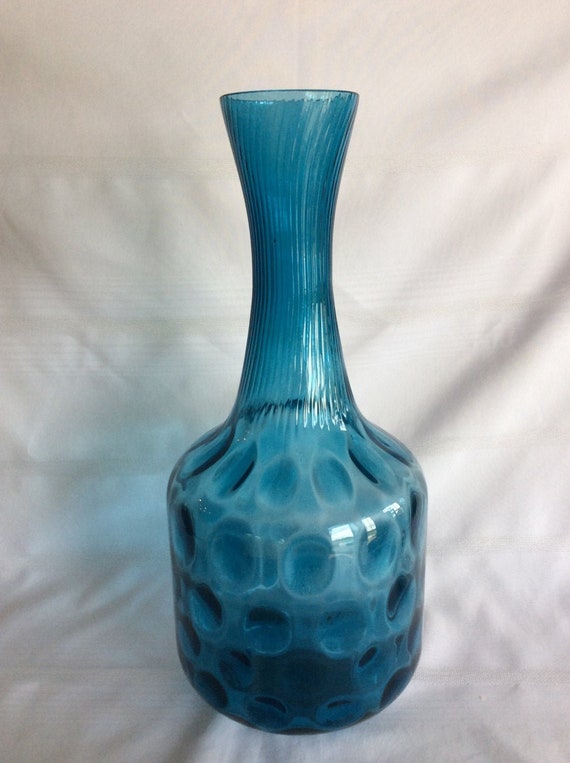 Large Empoli Glass Blue Floor Vase Vintage Tuscany Art Glass Etsy