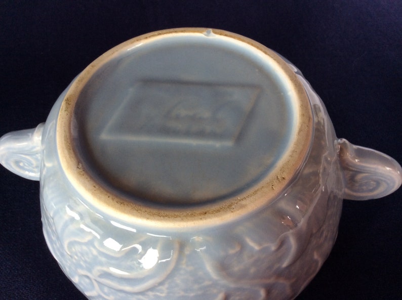 Vintage SylvaC ceramic teapot and bowl nice soft blue and leaves pattern