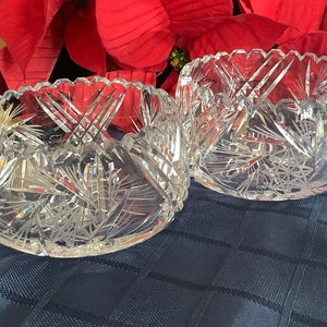 Pair Bohemian Pinwheel crystal condiment dish sugar bowl Christmas gift idea