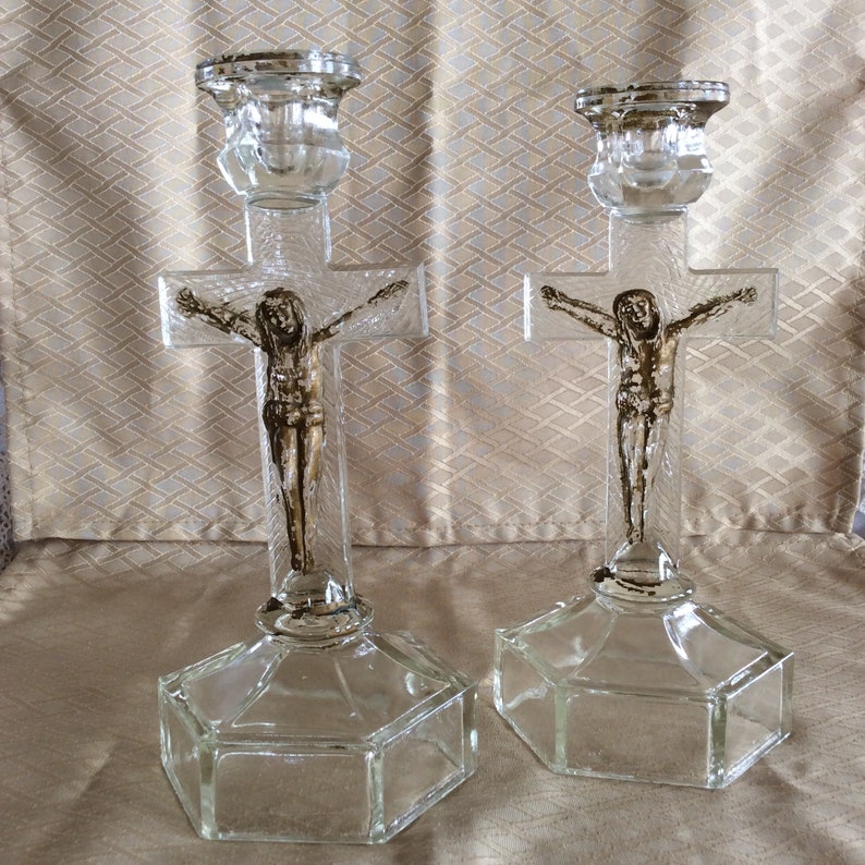 Antique Glass Crucifix Candle Holder Jesus Christ on the Cross Etsy