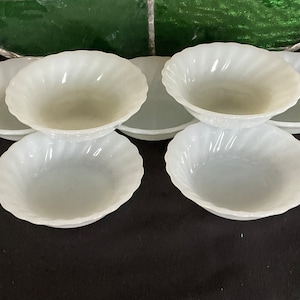 PAIR Anchor Hocking berry bowl milk glass swirl oven proof dinner ware USA