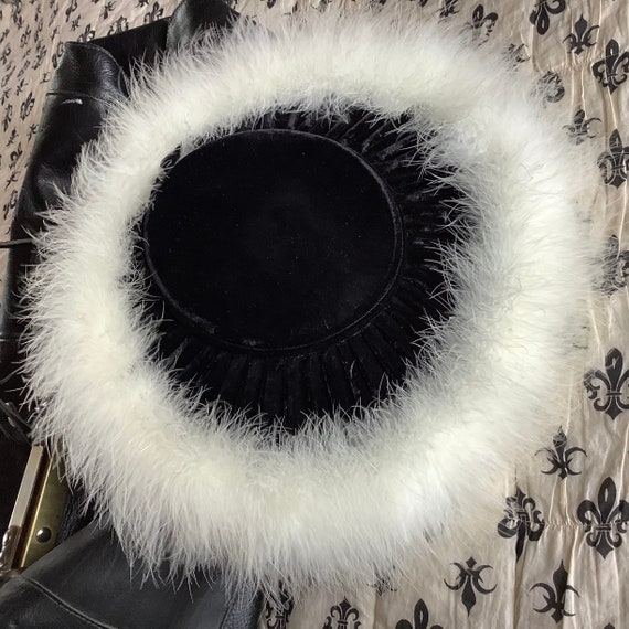 Superb black velvet cartwheel evening hat fluffy … - image 3