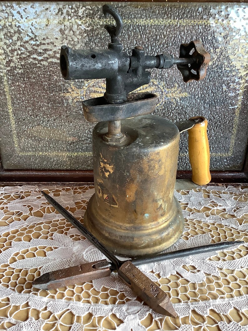 Antique Brass Blow Torch With 2 Sizes Soldering Iron Etsy