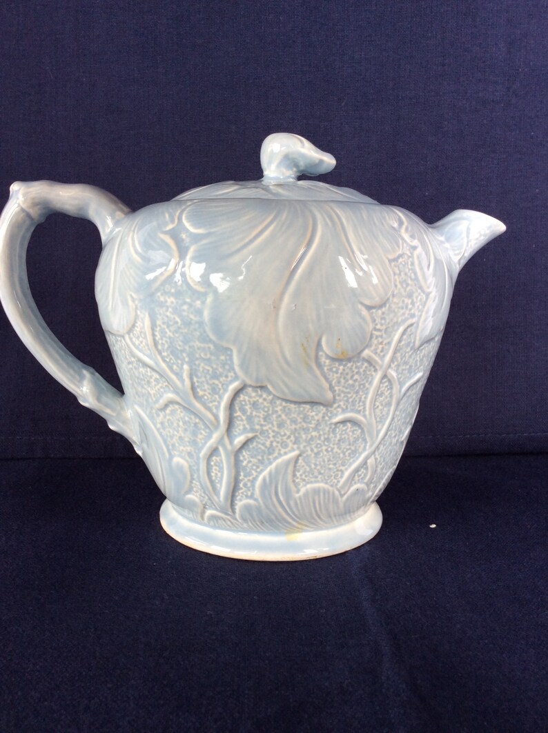 Vintage SylvaC ceramic teapot and bowl nice soft blue and leaves pattern