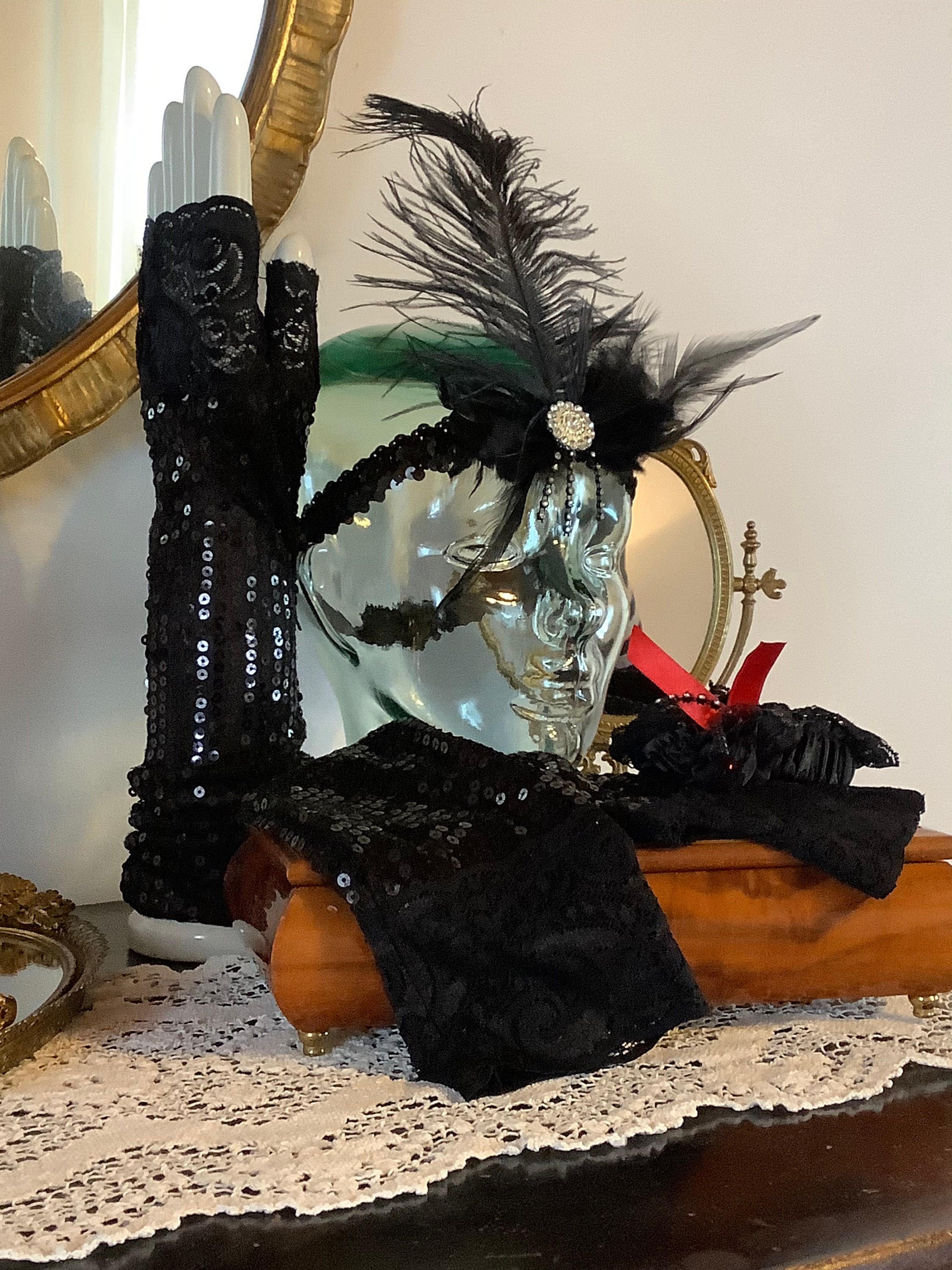 Tradineur - Boa de plumas, accesorio de disfraz, charlestón, años 20,  carnaval, Halloween, fiesta temática, decoración (Negro, 2