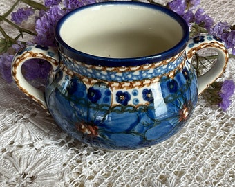 Polish open sugar bowl earthenware traditional ceramic hand made
