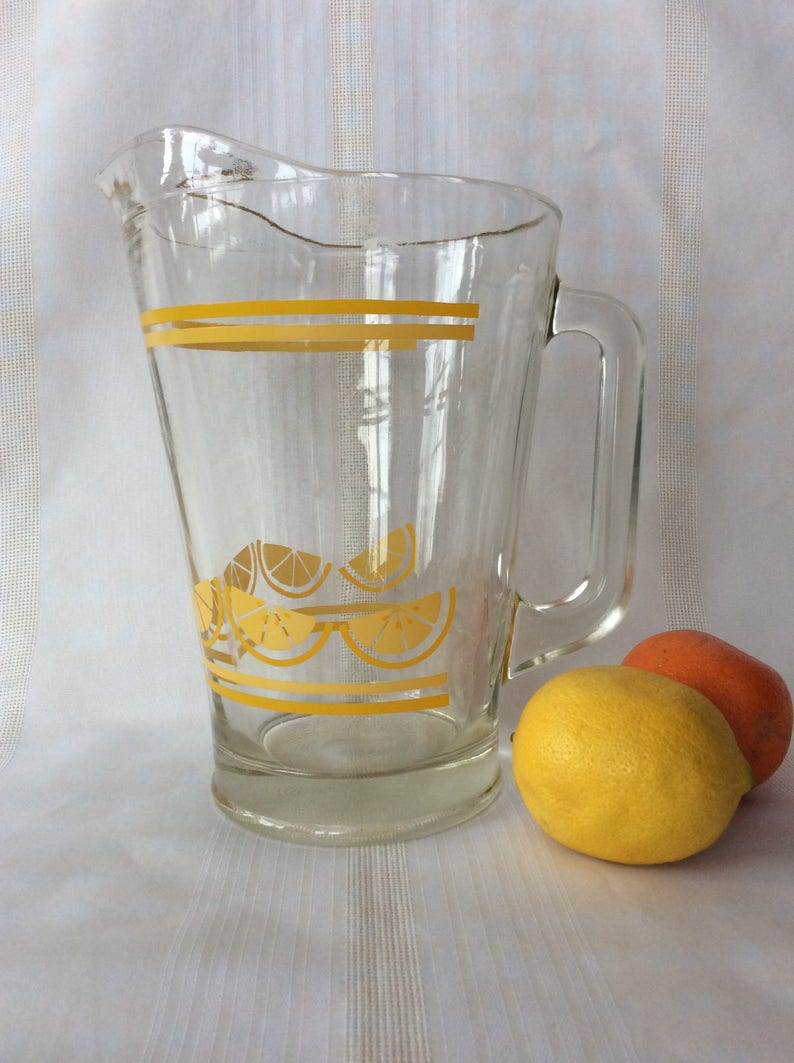 Vintage Limonade Ice Tea Pitcher Jug Retro Lemon Pattern Image 0