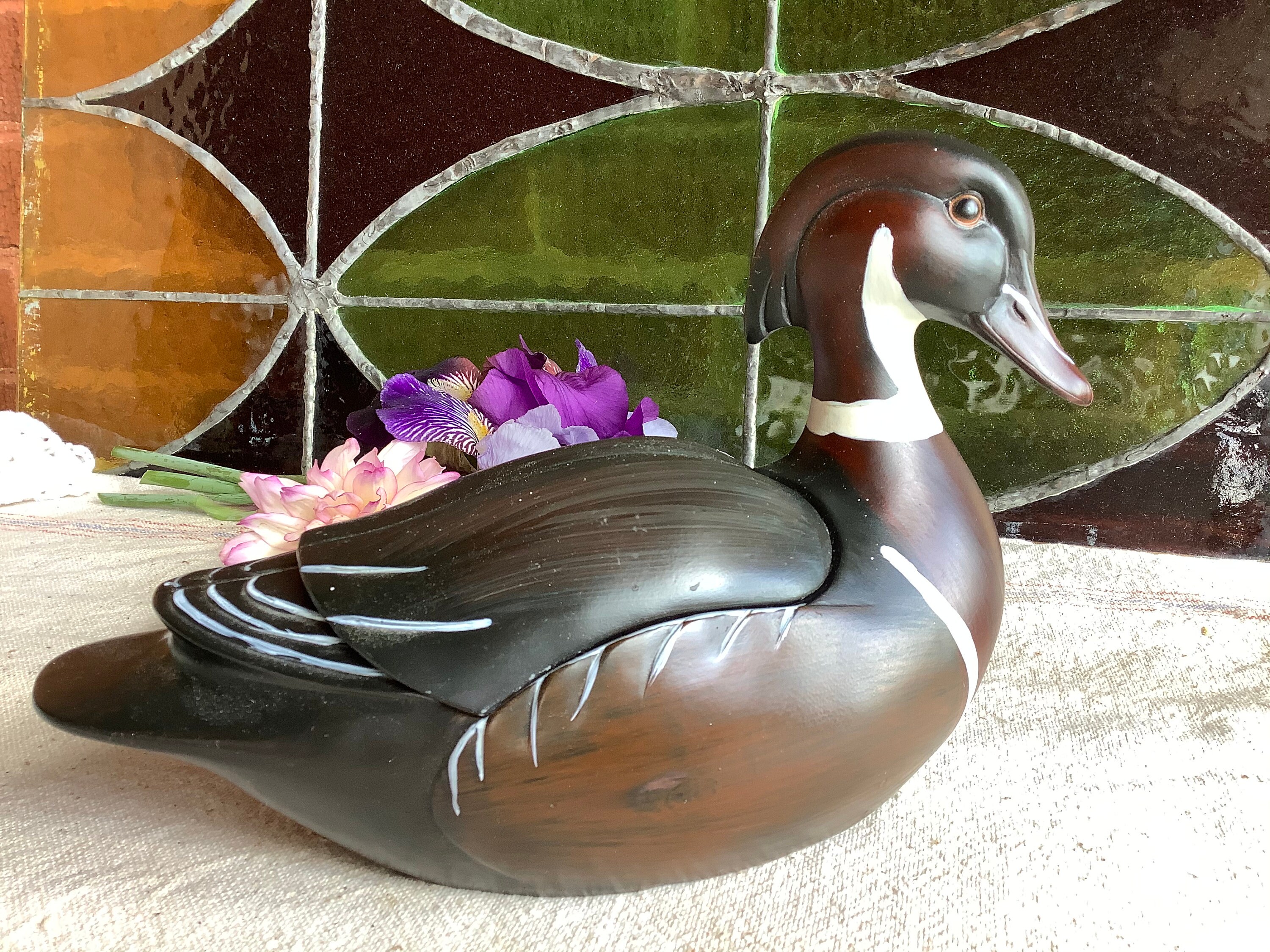 Decorative Trinket Box Wood Duck Figurine Hand Painted Jewelry Etsy