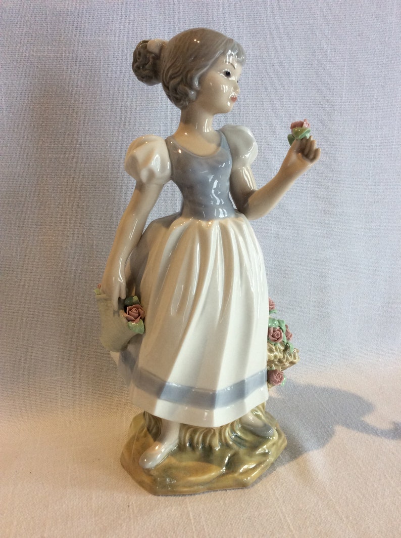 Vintage Tengra porcelain figurine Girl with flower basket Etsy