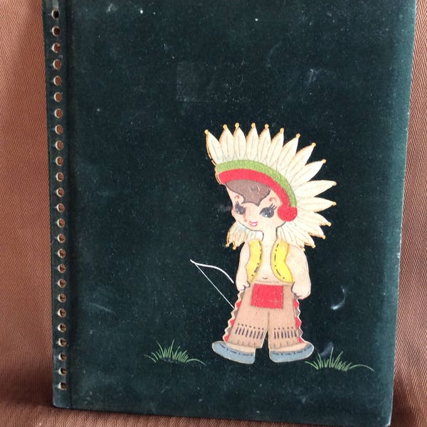 Vintage 1950 snap shots photos album scrapbook hard cover with Indian boy