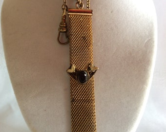 Antique Victorian watch FOB gold tone mesh with amethyst stone