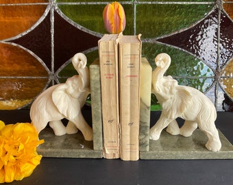 Alabaster bookends Elephant book stand decorative library figurine office decor doorstops