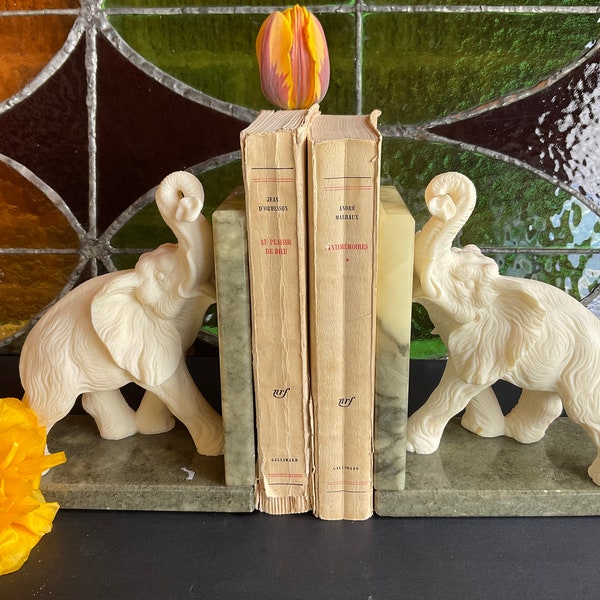 Alabaster bookends Elephant book stand decorative library figurine office decor doorstops