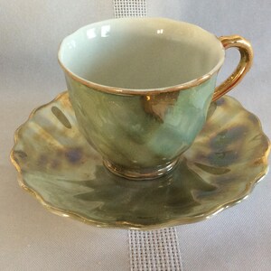 Vintage pair demi tasse cup saucer lustre ware toy size image 2