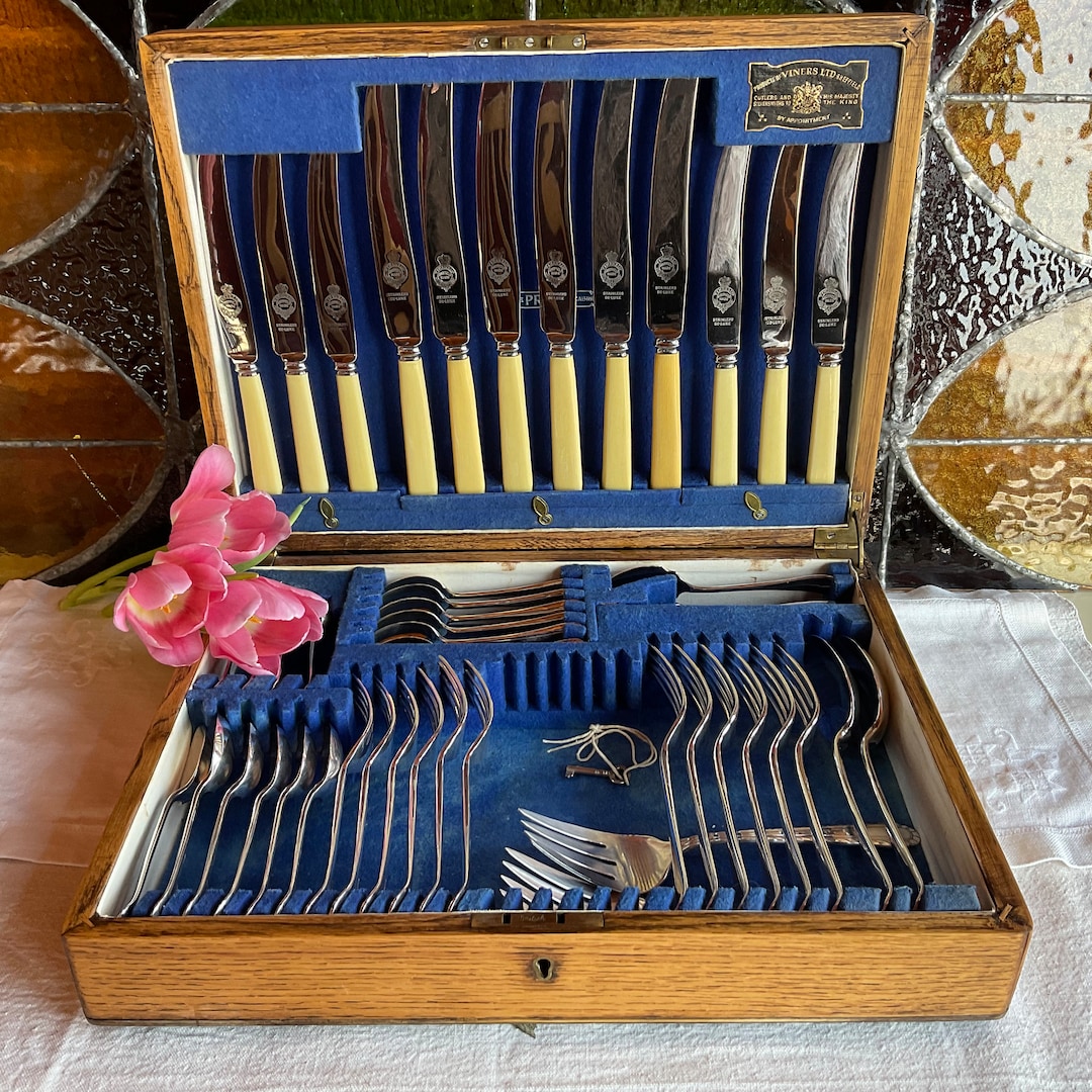 Antique Cutlery Set Silver Plated Tone Bakelite and Stainless Handles