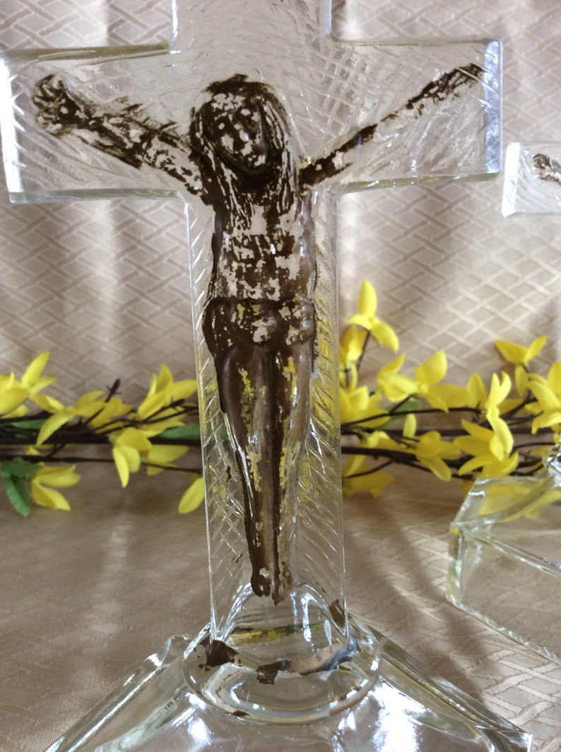 Antique Glass Crucifix Candle Holder Jesus Christ on the Cross Etsy