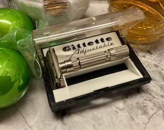 1959 Gillette Ajustable Fat Boy razor man hand shaving safety razor w case