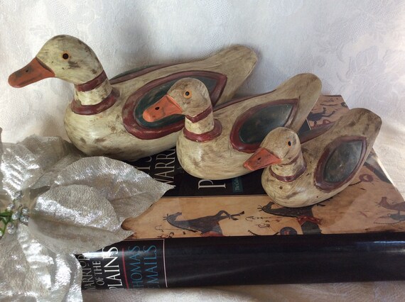 Decorative Wood Ducks Decoy Hand Carved And Hand Painted Etsy