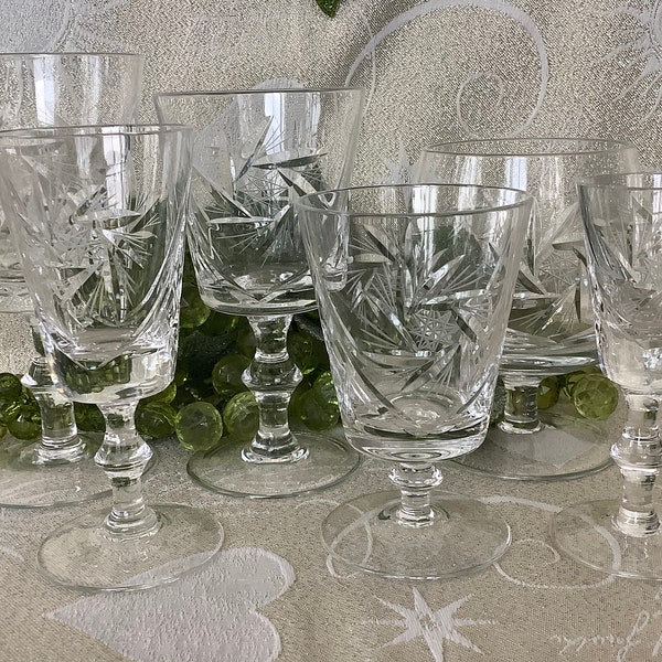 Bohemian Pinwheel crystal glassware stemware wine goblet sherry liquor snifter collection