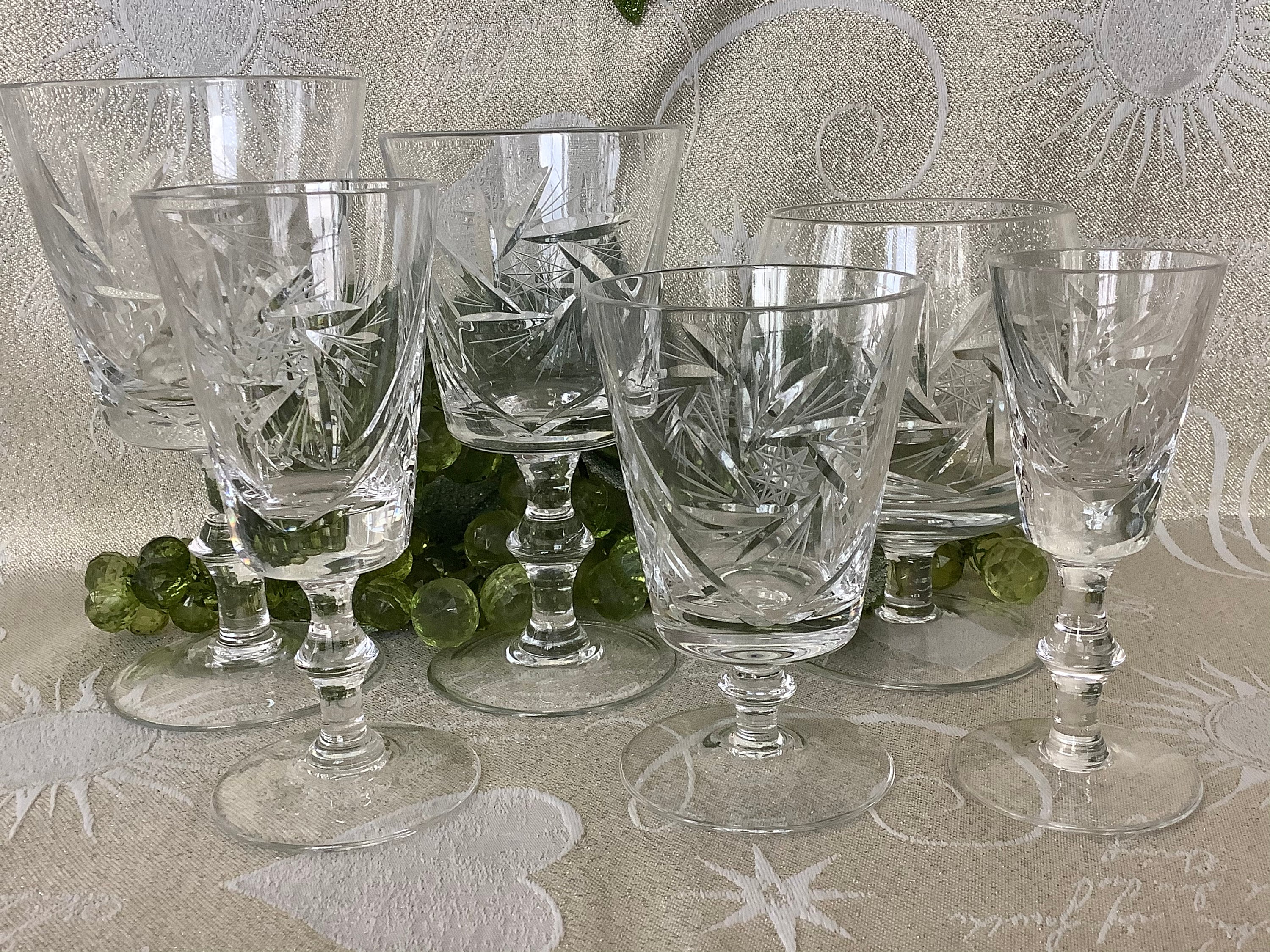 Bohemian Pinwheel Crystal Glassware Stemware Wine Goblet Sherry Liquor  Snifter Collection 