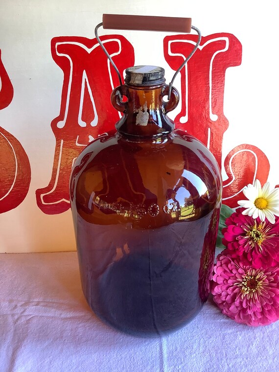 1960 1 Gallon Brown Glass Jug Bottle Wire Handle Metal Lid Etsy Ireland