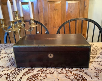 Antique mahogany portable writing desk slope secretary captain box folding desktop secret compartment