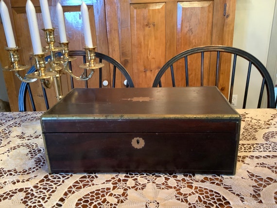 Antique Mahogany Portable Writing Desk Slope Secretary Captain Box Folding Desktop Secret Compartment Etsy