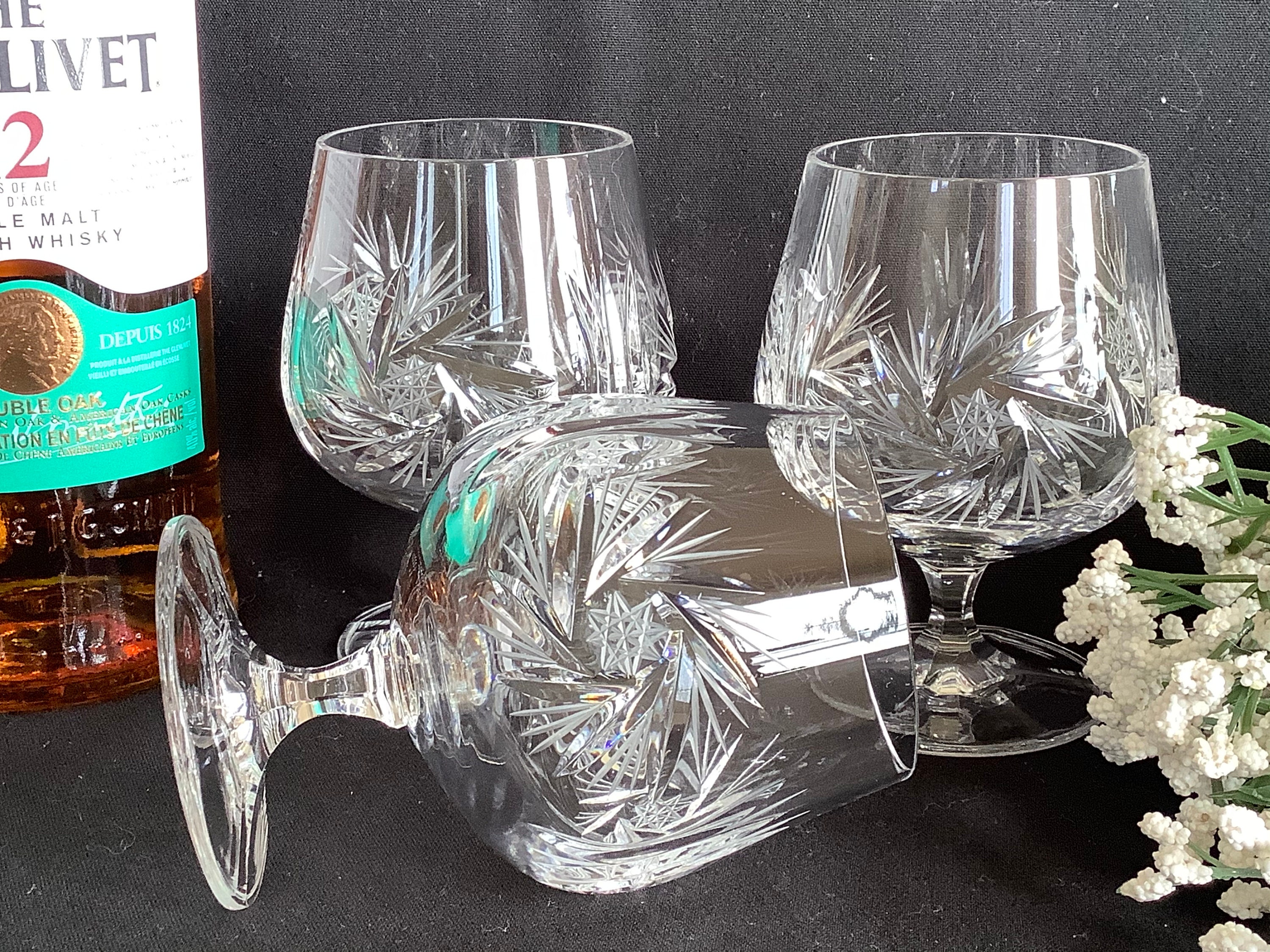 ONE LEFT Brandy cut crystal Pinwheel pattern snifter glasses Etsy