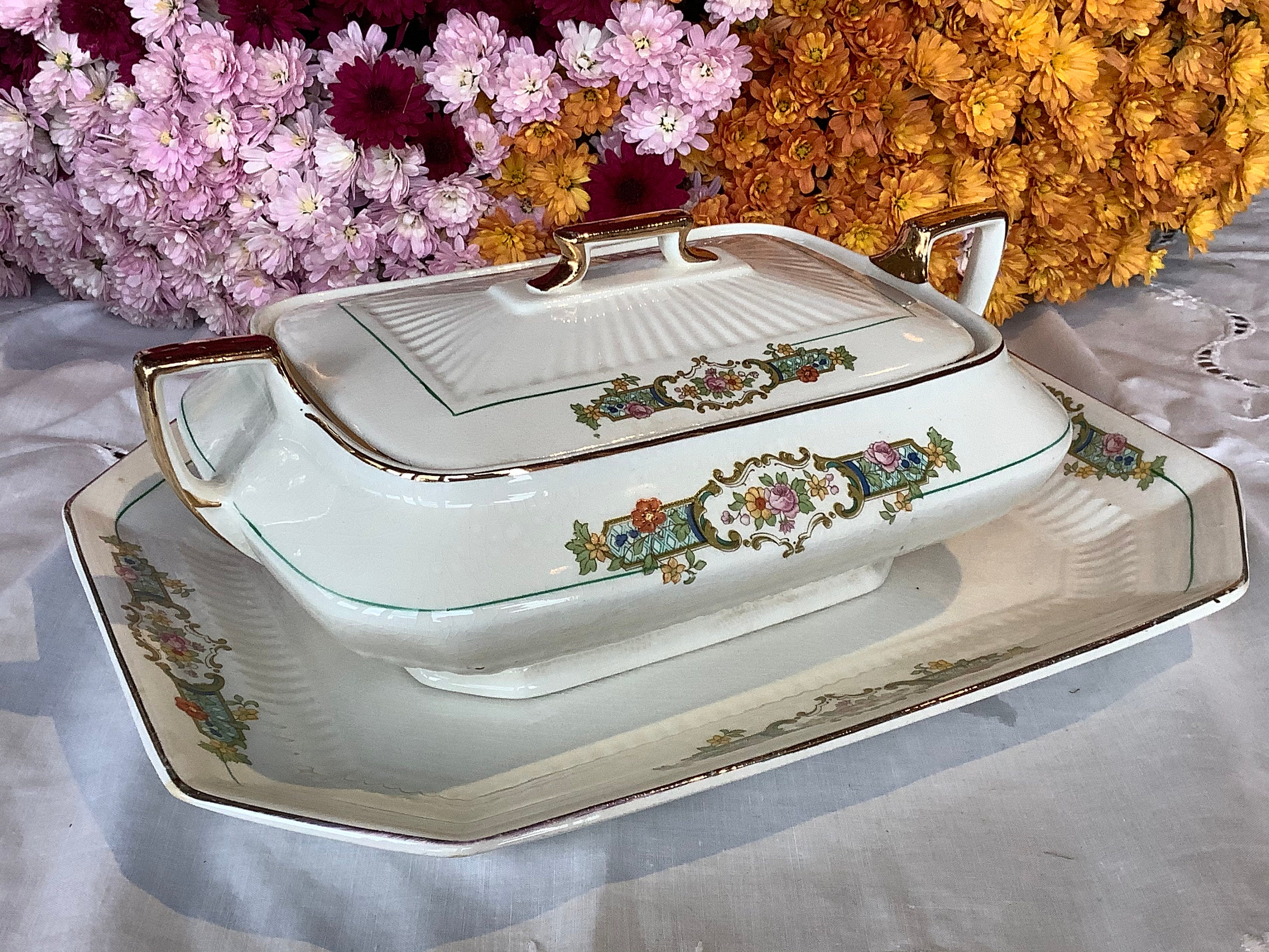 Antique EH Sebring Pottery Tureen Vegetable Dish and Platter Etsy