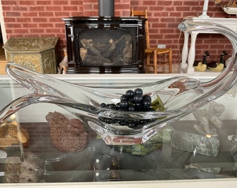 Très beau vase en verre d'art forme libre centre de table moderniste clair bol à vaisselle