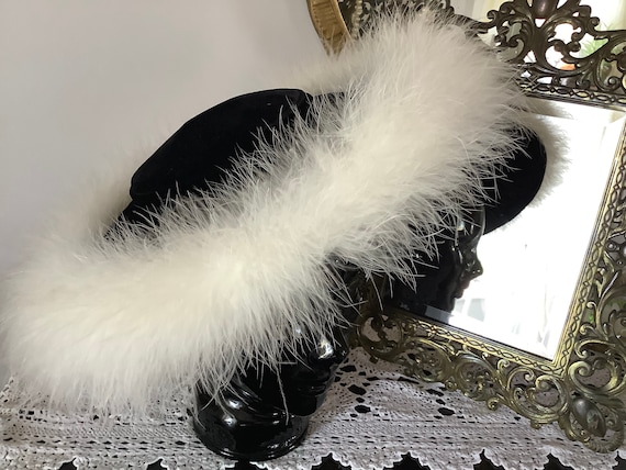 Superb black velvet cartwheel evening hat fluffy … - image 2