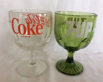 Vintage Wahl Coca Cola oder 7 UP Werbung Soda Pop Becher Mitte Jahrhundert Glaswaren