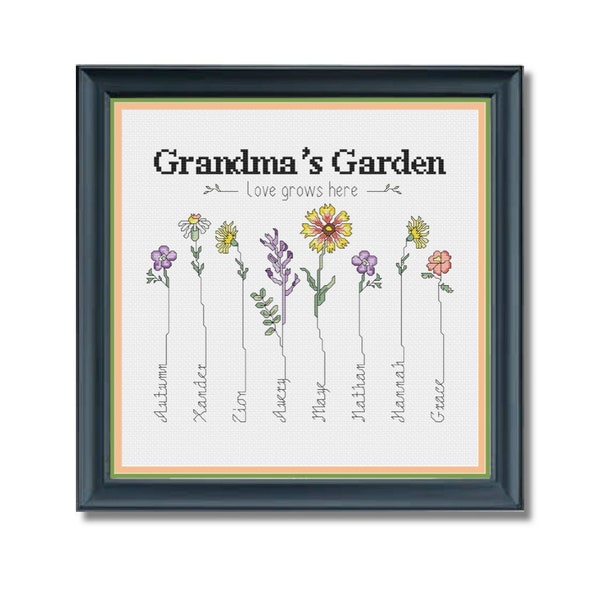 Grandma's Garden cross stitch pattern, personalized, cross stitch gift for mom, grandmother, nana, abuela, grammy, mom, mamaw, mothers day