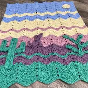 Crochet Baby Blanket Pattern: Southwest Desert, Coyote, Cactus (PDF Pattern)