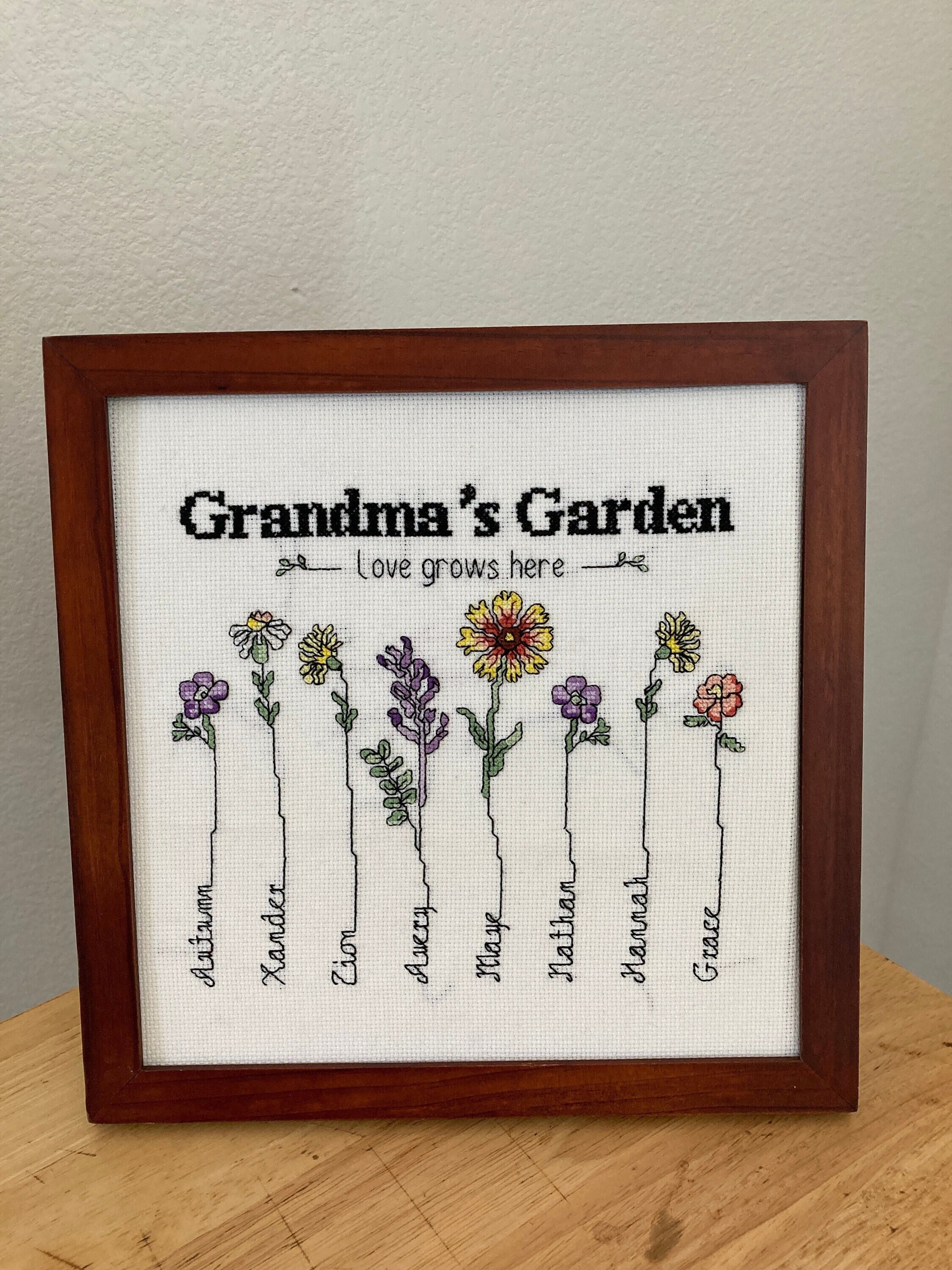 Personalized Grandma's Garden Cross Stitch Pattern, Custom Flower