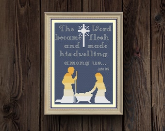 Nativity Cross Stitch Pattern: Christmas Bible Quote (5x7) (PDF Pattern)