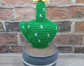 Large Crochet Amigurumi Stuffed Hand Cactus with Posable Fingers
