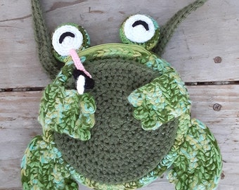 Bog Frog Crochet Amigurumi Frog Purse with Zipper and Front Pocket Made to Order Gift Ideas