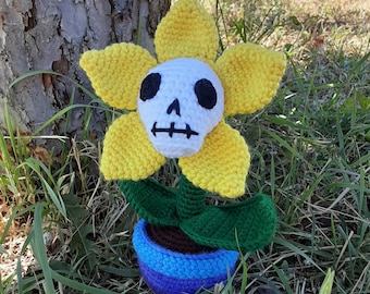 Skull Flower Crochet Amigurumi Stuffed Houseplant Plushie