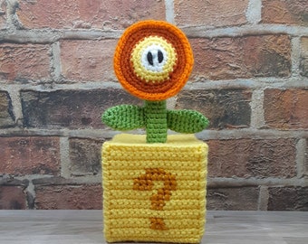 Fire Flower Mystery Brick Secret Stash Box Crochet Plush