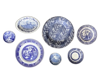 Complete Vintage Plate Wall - Mismatched Plates, Plate Wall, Vintage Plate Wall, Blue & White Plate Wall, Cottage Core Plate Display Wall.