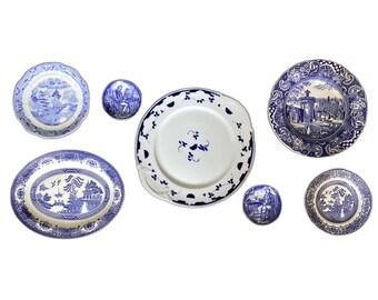 Complete Vintage Plate Wall - Mismatched Plates, Plate Wall, Vintage Plate Wall, Blue & White Plate Wall, Cottage Core Plate Wall Display.