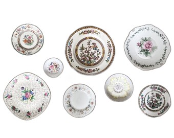 Complete Vintage Plate Wall - Mismatched Plates, Plate Wall, Vintage Plate Wall, Cottage Core Plate Wall,Old Plate Wall, Flowers Plate Wall.