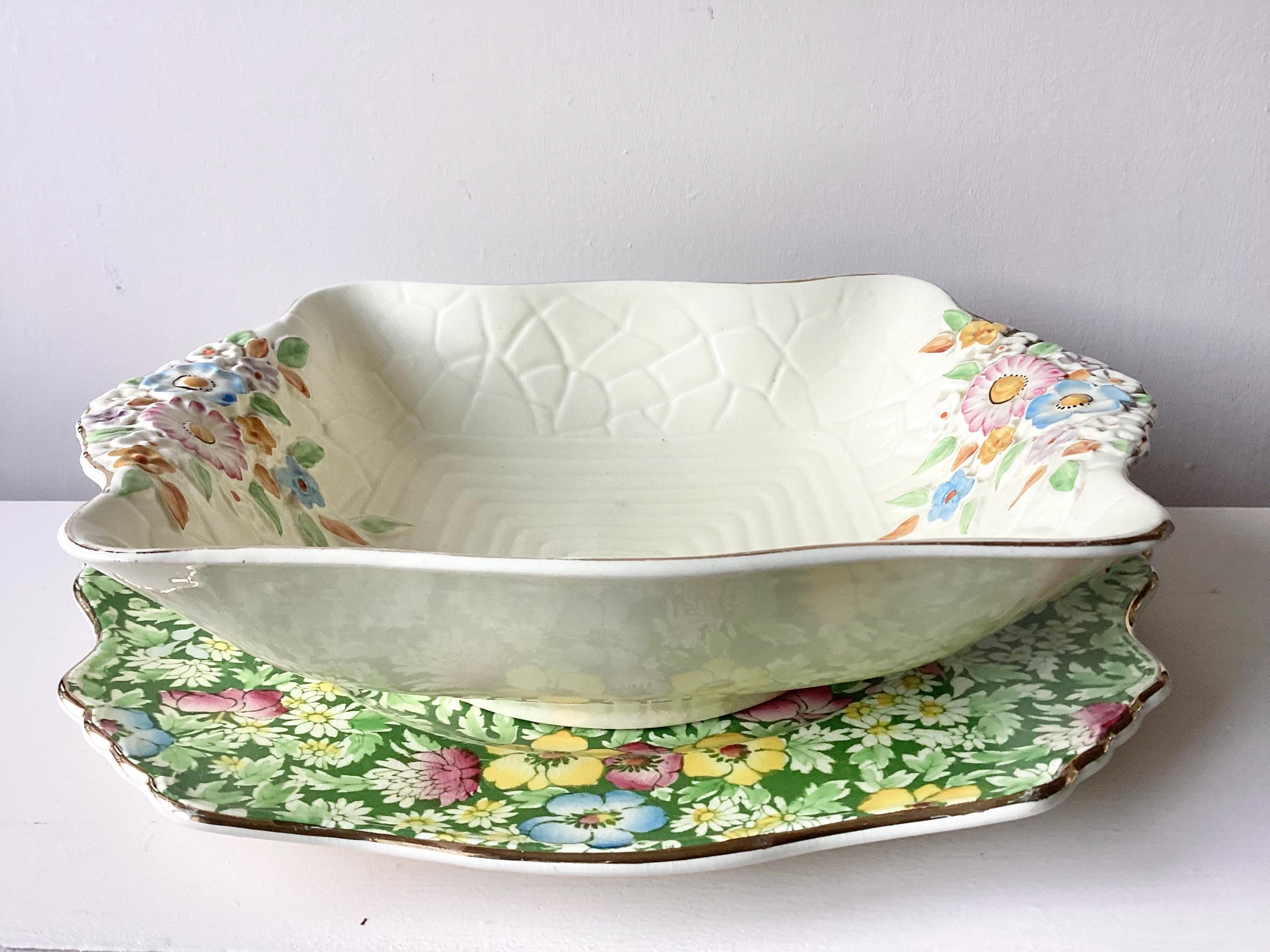 Vintage Royal Winton Anemone Plate Crown Devon Bowl Set