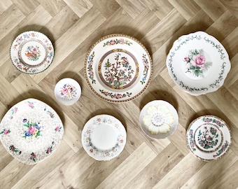 Vintage Plate Wall - Mismatched Plates, Plate Wall Display, Vintage Plate Wall, Cottage Core Plate Wall,Old Plate Wall, Flowers Plate Wall.